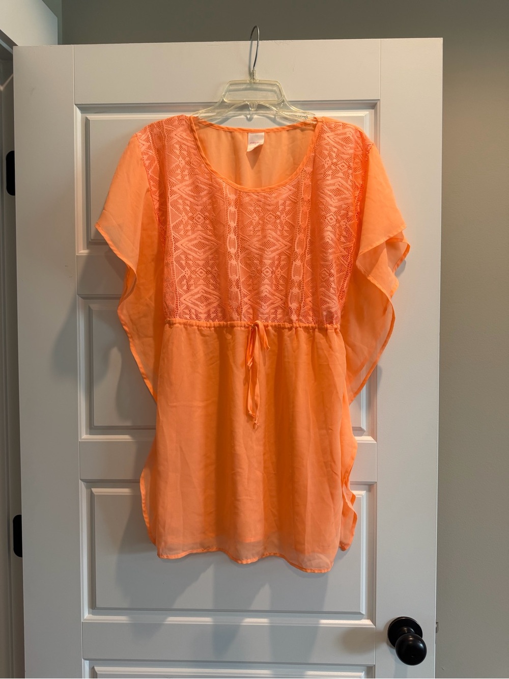 Lightweight Coral Orange Flutter Sleeve Tunic beach coverup